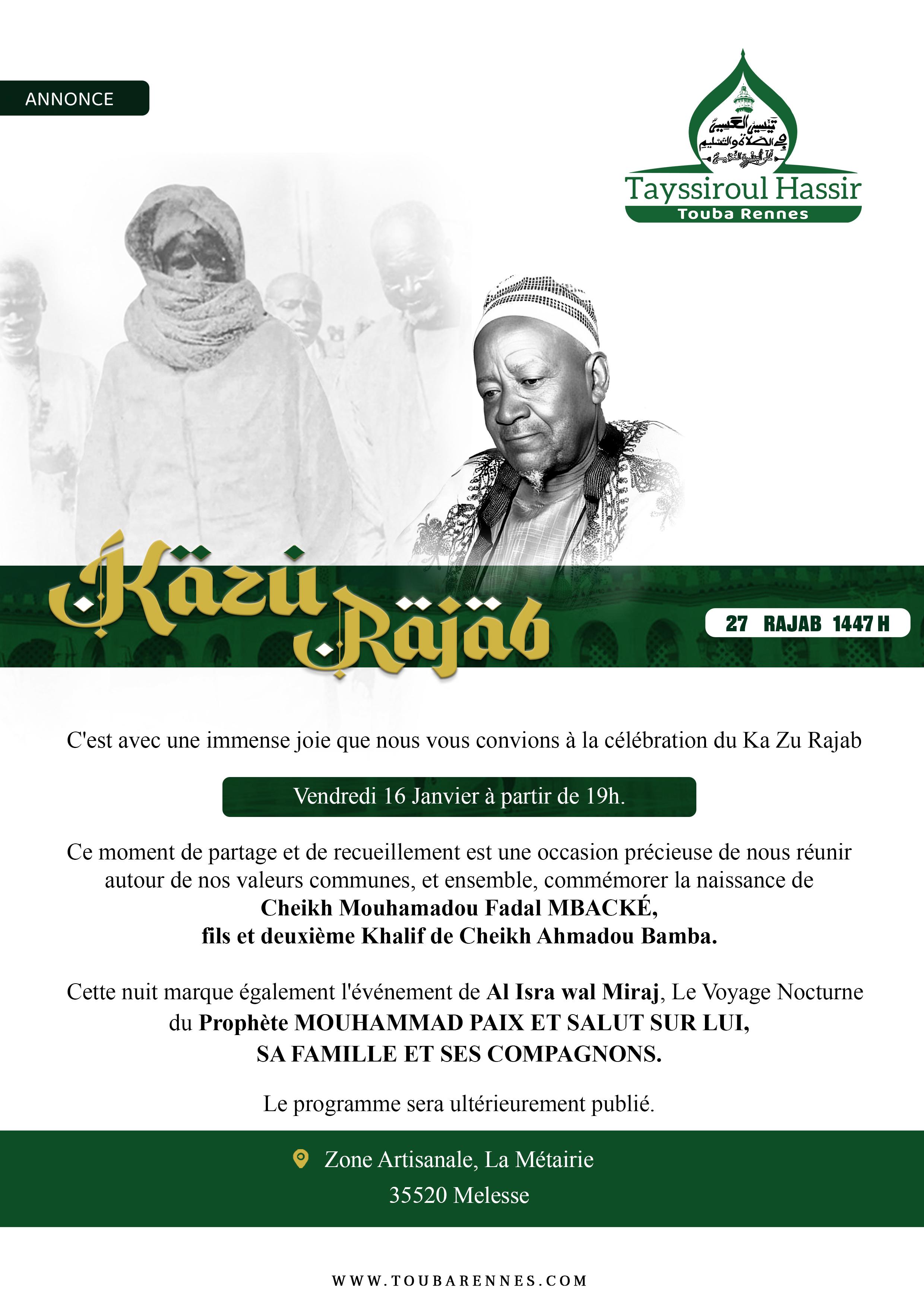 CÉLÉBRATION KA ZU RAJAB 2026